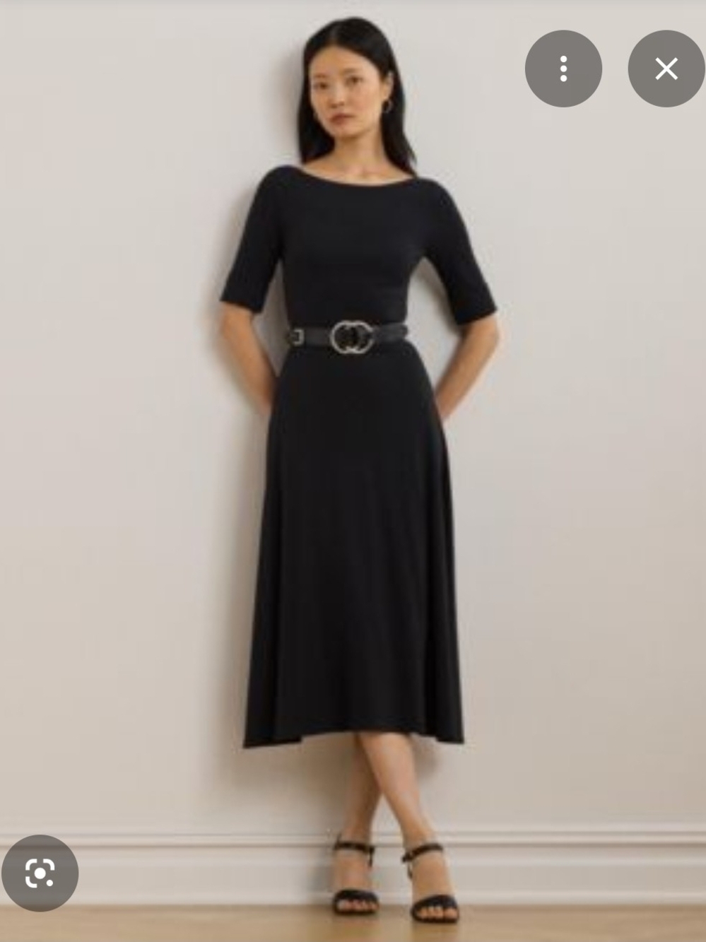Lauren Ralph Lauren Black Boatneck Knit Midi Dress with Elbow Sleeves M